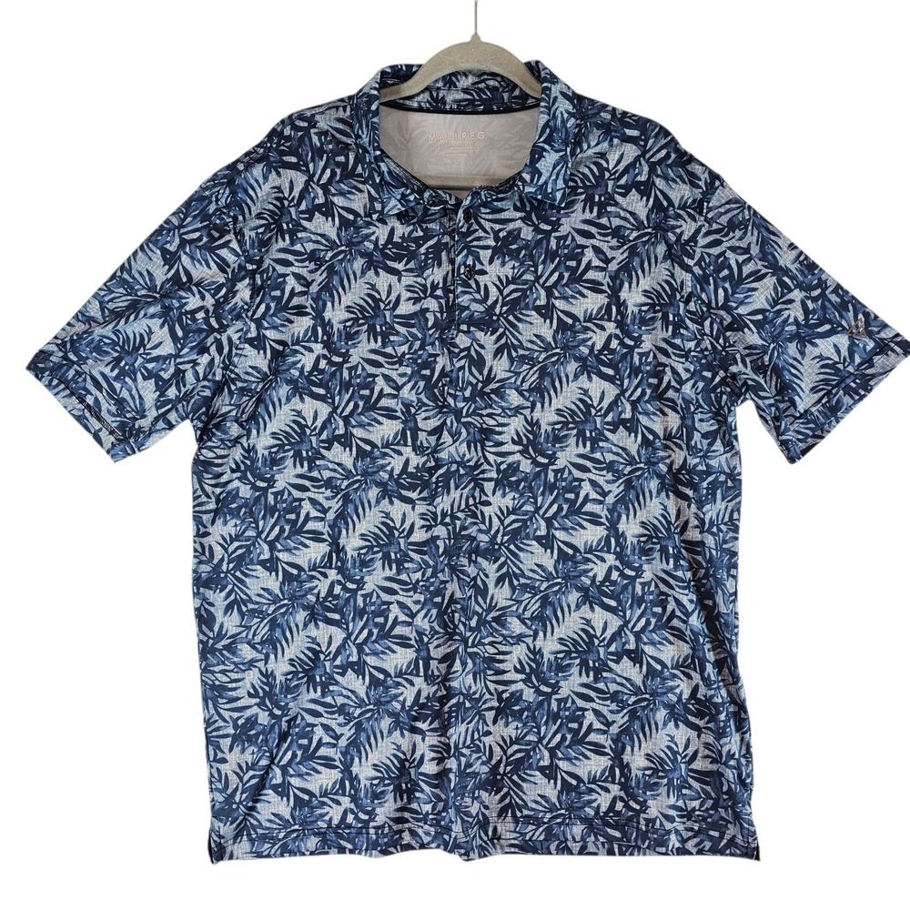 Maelreg Mens XL Polo Golf Shirt Short Sleeve Palm Floral Performance EUC